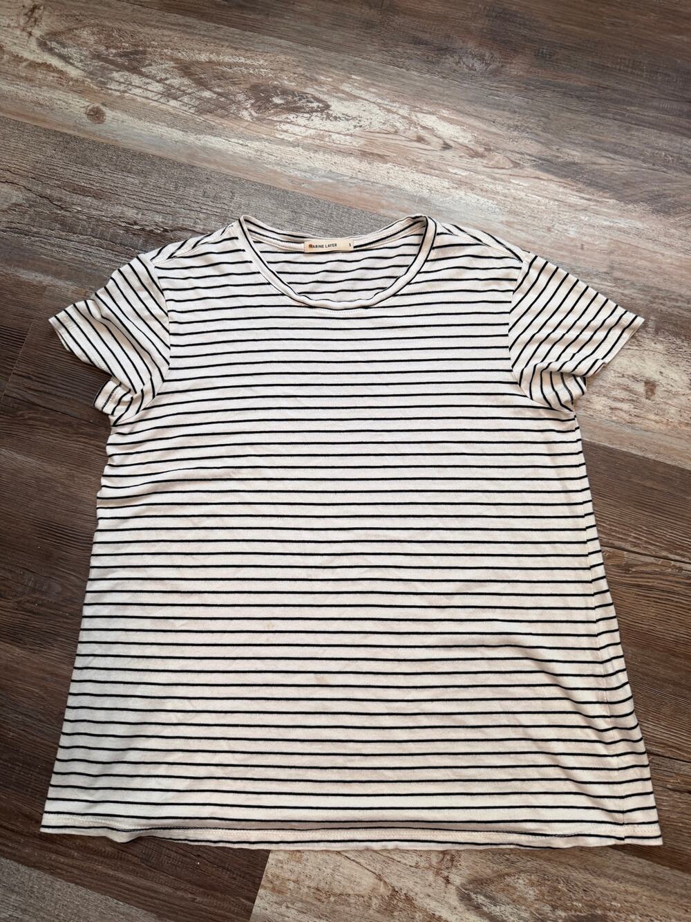 Marine Layer Womens Short Sleeve Stripes Shirt Size Small white black EUC